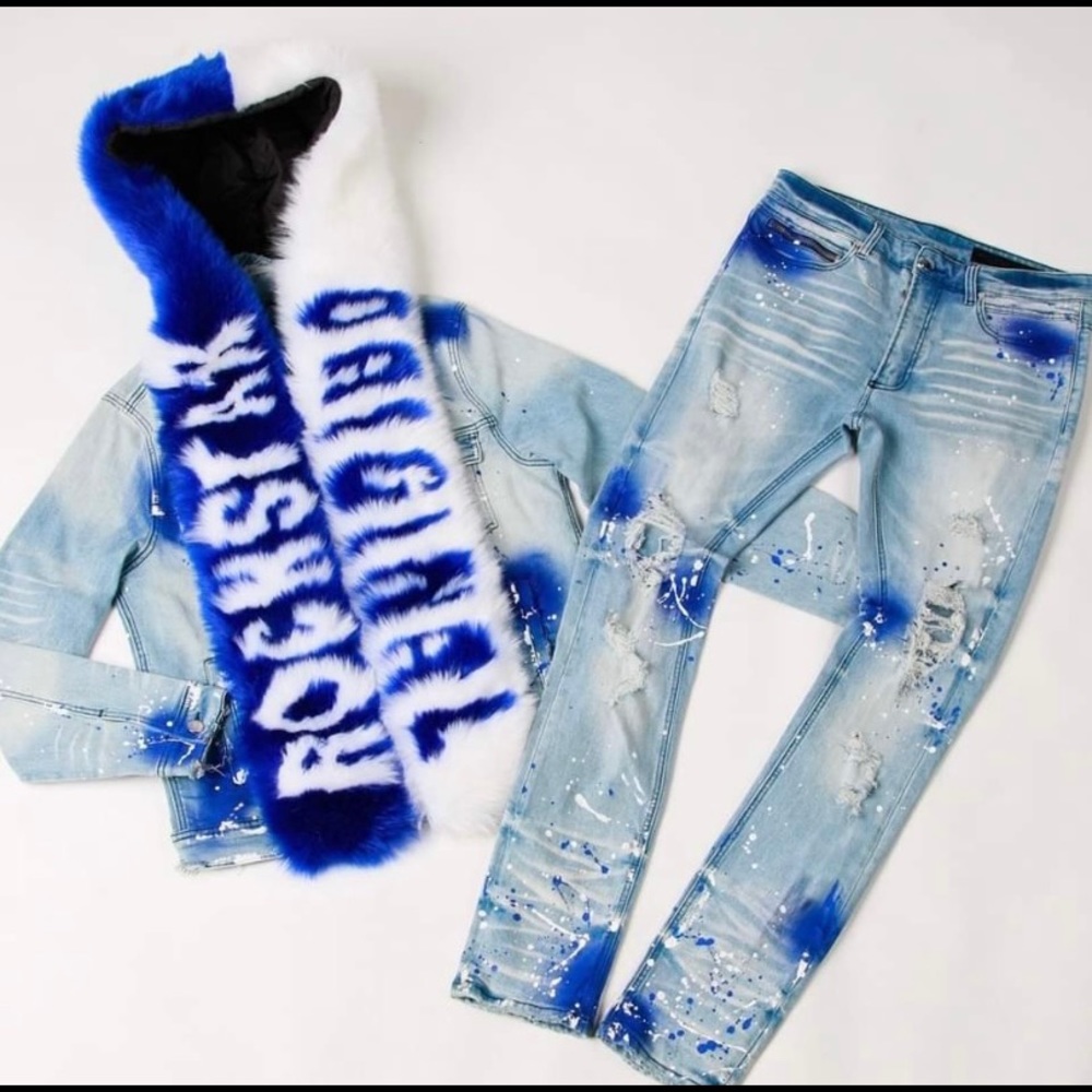 Rockstar Original Kids Demna Fur Jacket Set - Royal Blue size 2t , runs big